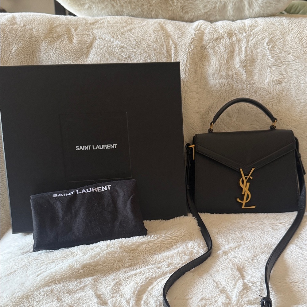Saint Laurent Cassandra Mini Black with Gold Hardware Leather Adjustable Strap